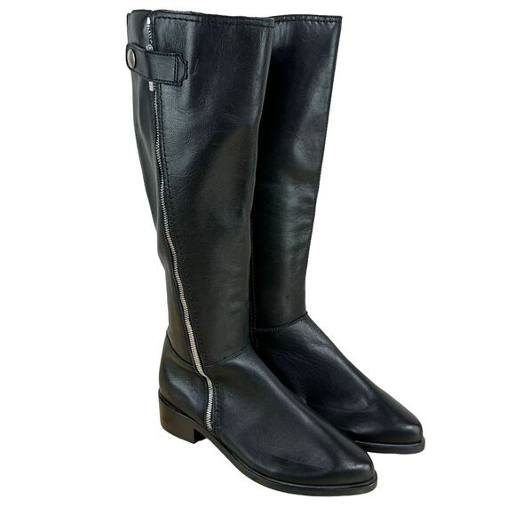 Aquatalia NWOB Geovanna Leather Knee High Boots Black Size 6 Side Zip Almond Toe - Picture 1 of 8
